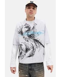 Ed Hardy - Uo Exclusive Stripe Phoneix Short Sleeve Shirt Xs At Urban Outfitters - Lyst