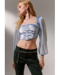Urban Outfitters Uo Peggy Velvet Puff Sleeve Bustier Top - Blue