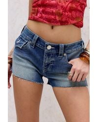 TRUE RELIGION - Blue Low Rise Flap Pocket Denim Shorts - Lyst