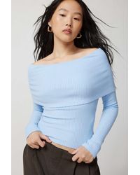 Urban Outfitters - Uo Hailey Foldover Off-the-shoulder Long Sleeve Top In Blue,at - Lyst