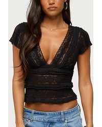 Edikted - Avalee Sheer Lace V Neck Top - Lyst