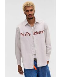 No Problemo - Stripe Long Sleeve Oxford Shirt M At Urban Outfitters - Lyst
