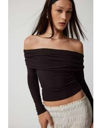 Urban Outfitters - Uo Hailey Foldover Off-the-shoulder Long Sleeve Top In Black,at - Lyst