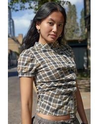 Silence + Noise - Silence + Noise Cleo Check Asymmetric Button Blouse - Lyst