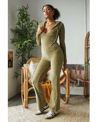 iets frans... Kenny Hooded Velour Jumpsuit - Green