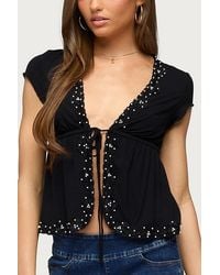 Edikted - Sepede Lacey Pearl Tie Front Top - Lyst