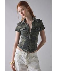 BDG - Polly Denim Slim Short Sleeve Button-Up Shirt Top - Lyst