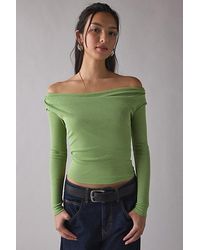 Urban Outfitters - Uo Fia Mesh Long Sleeve Off-The-Shoulder Crop Top - Lyst