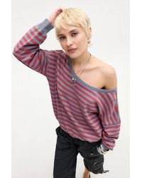 BDG - Kurt Stripe Off-shoulder Sweatshirt Xs At Urban Outfitters - Lyst