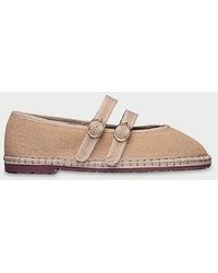 Flabelus - Double Strap Linen Mary Jane Flat - Lyst