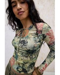 Urban Outfitters - Uo Neena Keyhole Mesh Long Sleeve Top - Lyst