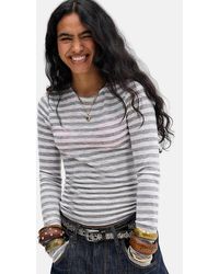 Motel - White & Grey Alon Sheer Jersey Top Xs At Urban Outfitters - Lyst