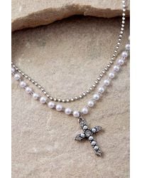 Silence + Noise - Silence + Noise Double Layer Pearl Cross Necklace - Lyst