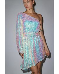 Glamorous - Iridescent Sequin One Shoulder Mini Dress - Lyst