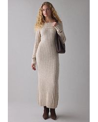 Glamorous - Stone Marled Ribbed Knit Off-The-Shoulder Maxi Dress - Lyst