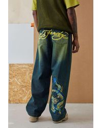 Ed Hardy - Uo Exclusive Blue Tint Denim Dragon Jeans - Lyst