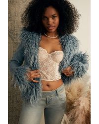 Urban Outfitters Uo Y2k Faux Fur Trim Jacket in Blue Womens Clothing Jackets Fur jackets 