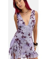 Kimchi Blue - Nightbloom Plunge Flocked Mini Dress - Lyst