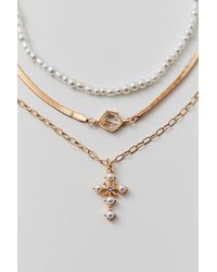Urban Outfitters - Delicate Pearl Cross Layering Necklace Set - Lyst