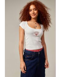 Urban Outfitters - Uo Embroidered Shell Square Neck T-shirt - Lyst