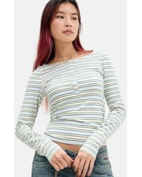 Urban Outfitters - Uo Boat Neck Long Sleeve Henley Tee - Lyst