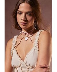 Urban Outfitters - Rhinestone Heart Ribbon Necklace - Lyst