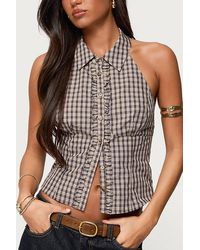 Edikted - Imrie Plaid Collared Halter Top - Lyst
