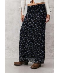 Urban Outfitters - Uo Black Ditsy Floral Mesh Maxi Skirt - Lyst