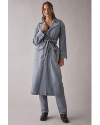Wrangler - Long Denim Trench Coat Jacket - Lyst
