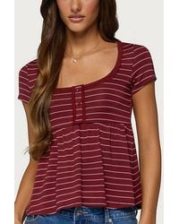 Edikted - Jina Lacey Striped Babydoll Henley Top - Lyst