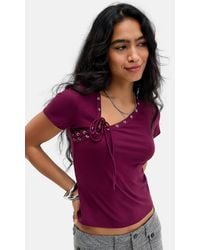 Motel - Deep Purple Sudata Lace Up Top - Lyst