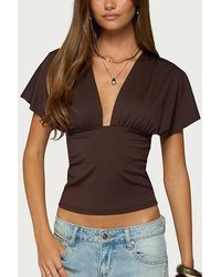 Edikted - Flutter Plunging V Neck Top - Lyst