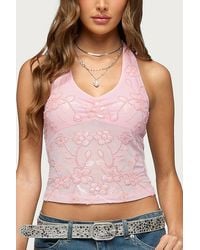Edikted - Bead & Sequin Sheer Mesh Halter Top - Lyst