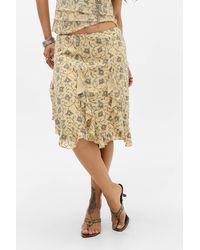 Motel - Luisa Flocked Ruffle Midi Skirt - Lyst