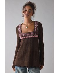 Kimchi Blue - Hannah Printed Ruffle Trim Babydoll Sweater - Lyst
