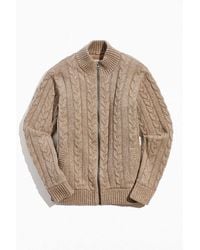 Schott Nyc Wool Blend Cable Knit Zip Sweater - Brown