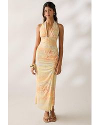 knee length dresses for ladies Lilith Satin Cutout Wrap-Front Midi Dress