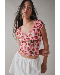 Vintage & ReMADE by UO - Remade By Uo Remnants Strawberry Tie-Front Crop Top - Lyst