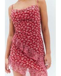 Urban Outfitters - Uo Zoey Red Floral Asymmetrical Mini Dress - Lyst