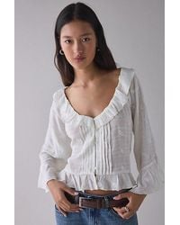 Kimchi Blue - Joni Embroidered 3/4 Sleeve Ruffle Blouse - Lyst