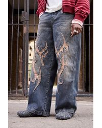 BDG - Blue Black Appliqué Check Neo Skate Jeans 26w 32l At Urban Outfitters - Lyst
