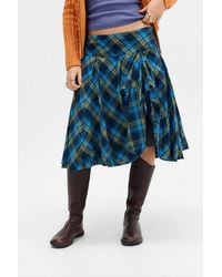 Urban Outfitters - Uo Blue Check Olga Hitched Midi Skirt - Lyst