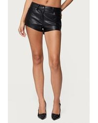 Edikted - Mid Rise Faux Leather Micro Shorts - Lyst