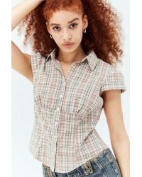 Urban Outfitters - Uo Sophie Short-sleeved Gingham Shirt 2xs At - Lyst