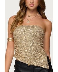 Edikted - Sequin Asymmetric Slit Strapless Top - Lyst
