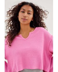 Urban Outfitters Uo Parker Notch Neck Long Sleeve Top - Pink