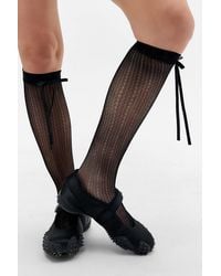 Out From Under - Stripe Satin Bow Knee High Socks - Lyst