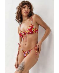 Out From Under - Red Floral Tie-side Bikini Bottoms - Lyst