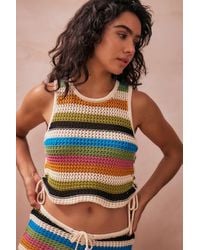 Daisy Street - Striped Crochet Vest Jacket Xs At Urban Outfitters - Lyst