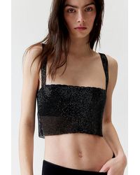 Urban Outfitters - Aura Rhinestone Mesh Cropped Top - Lyst